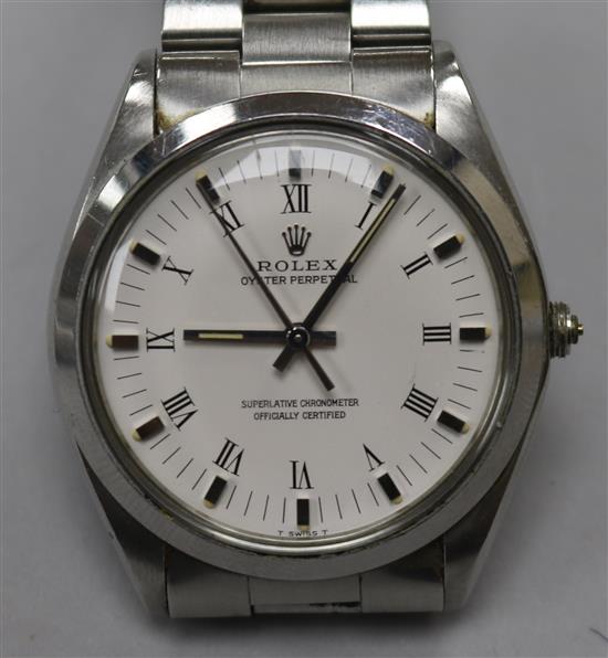 A gentlemans early 1980s stainless steel Rolex Oyster Perpetual superlative chronometer wrist watch,